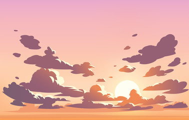 Vector evening sky clouds. Anime clean style. Background design