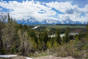 Panoramic view of Grand Teton range in Grand Teton National Park