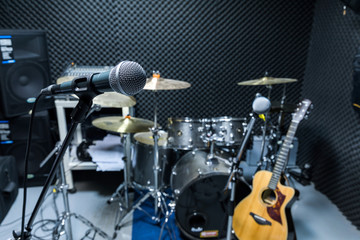 Professional condenser studio microphone, Musical Concept. recording, selective focus  microphone...