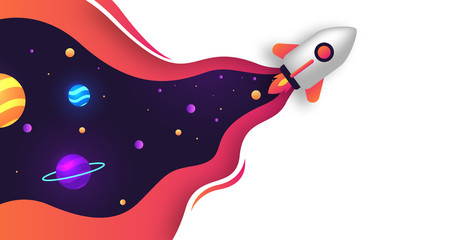 Paper Cut Space with rocket background