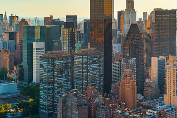 Aerial view of the skyscrapers of Midtown Manhattan New York City