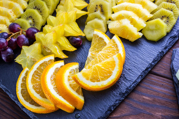 Sliced fruits on a plate