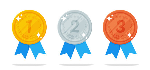 Medal Vector. Gold, silver and bronze medals are the prize of the winner of a sports event.