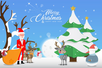 Merry Christmas Everyone, Vintage Background With Typography and Elements