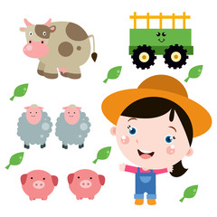 Little Girl Farmers Activity Cute Cartoon. Kids. Children with Farmers tool Vector Template Design Illustration