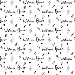 seamless pattern with signs of feminism and femininity
