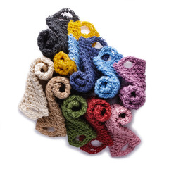 Handmade colored knitted eco bags of hemp thread.