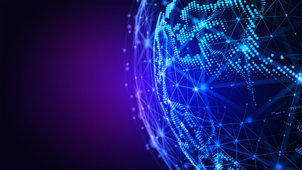 Connection lines Around Earth Globe. Background with Light Effect. Global International Connectivity Background. 3D illustration.