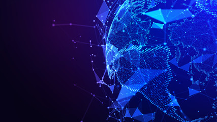 Connection lines Around Earth Globe. Background with Light Effect. Global International Connectivity Background. 3D illustration.