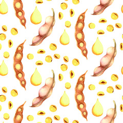 soy beans seamless pattern watercolour painted