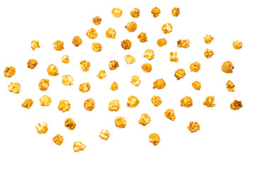 Caramel pop corn isolated on white background.