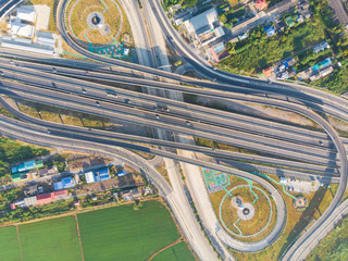 Aerial view 4 6 8 lane city transport junction road