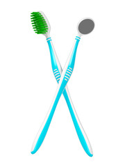 No trademarks. My own design of the toothbrush and the dental mirror. 3D Illustration.