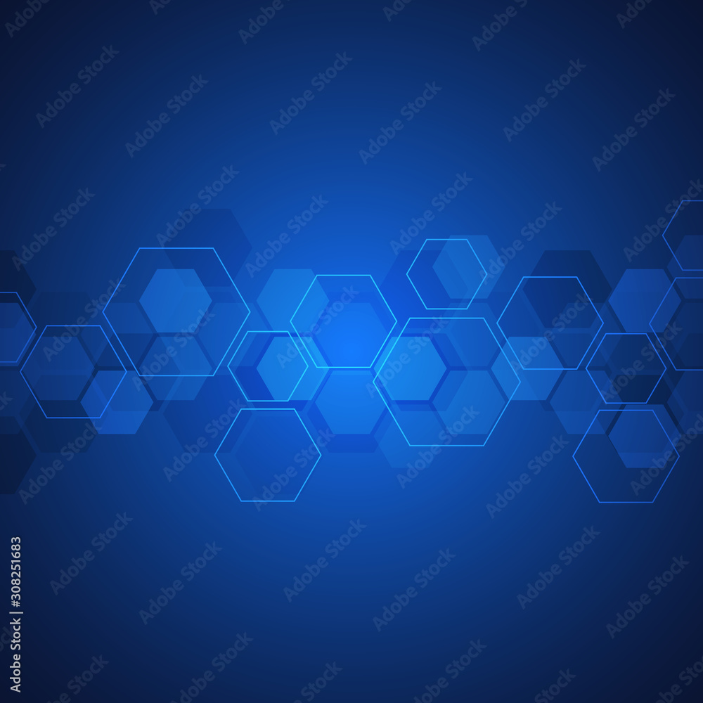 Poster hexagons pattern. geometric abstract background with simple hexagonal elements. medical, technology 