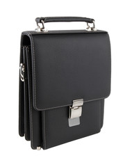 Business bag or case in black leather. Isolated on white