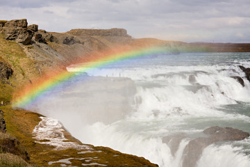 Gullfoss With Rainbow, Iceland