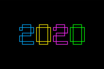 Colored digital symbol on black background, geometrical lines