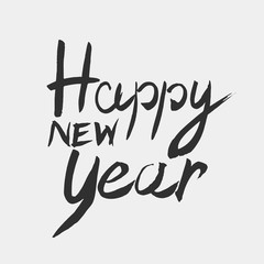 Happy New Year Calligraphic inscription made in black on a light background. Graphic resources. Brush strokes. Insulation object. Vector illustration.