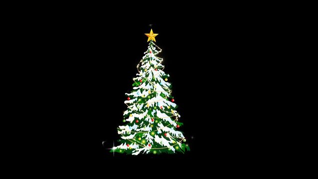 Animation  Christmas tree on black background. 