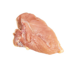 Raw chicken boneless breast chunks with skin isolated on white background.food concept for advertising