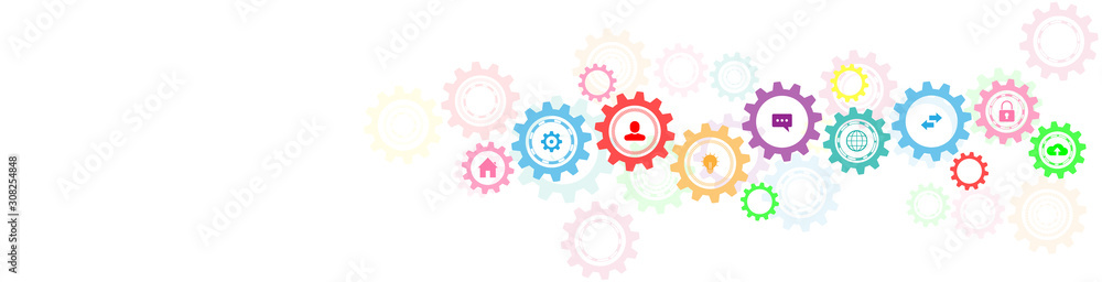 Wall mural information technology with infographic elements and flat icons. cogs and gear wheel mechanisms. hi-