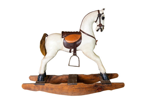 vintage rocking horse isolated on white background with clipping path