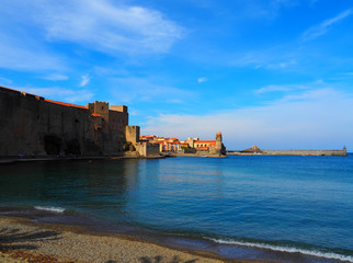 Landscape of the city and the coast in Collioure, France