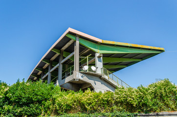 Concrete and metal stadium exterior stand built structure of Melani stadium in Pistoia, Tuscany, Italy