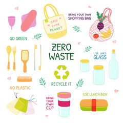 Zero waste.Vector set about environmental protection.