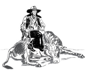 cowboy lassoed  bull