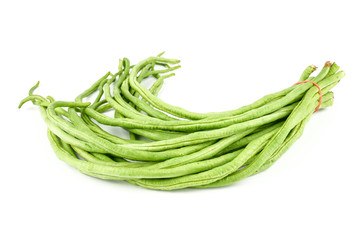 fresh Yard long beans or Chinese Long Beans (Vigna unguiculata subsp. sesquipedalis) isolated on a white background.Vegetables
