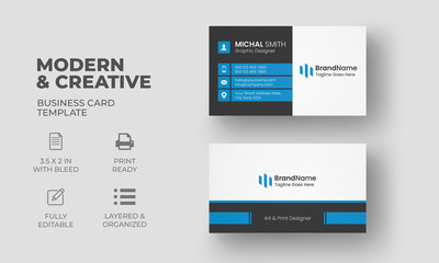 Modern Business Card Template with Blue Color