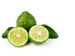 fresh bergamot fruit, Kaffir Lime, Citrus bergamia with leaf isolated on white background