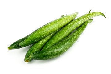 Snake gourd, Serpent gourd, Chichinda, Trichosanthes anguina Linn or cucumerina Isolated on white background. food ingredient and Healthy food for slow down aging