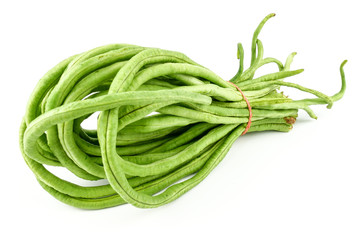 fresh Yard long beans or Chinese Long Beans (Vigna unguiculata subsp. sesquipedalis) isolated on a white background.Vegetables