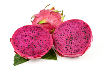 Red Dragon fruit,Pitaya or Pitahaya  isolated on a white background, fruit healthy concept