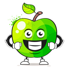 Big Green Apple On White Background Suitable For Greeting Card, Poster Or T-shirt Printing.