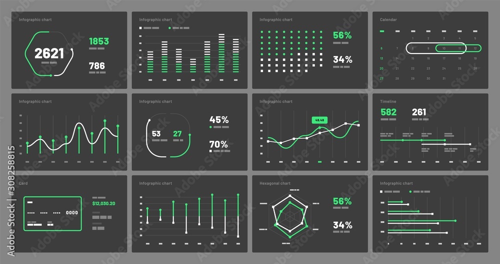 Poster elements of infographics on a black background. use in presentation templates, flyer, leaflet and co