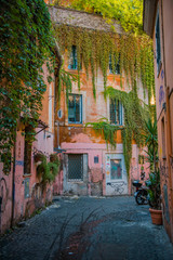 Beautiful and pitoresque street view in Rome, Trastevere district.