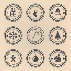 Vector Set of Christmas Seal Stamps