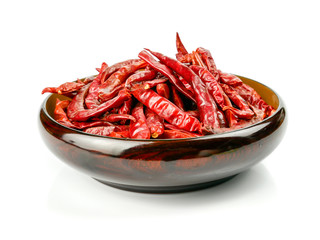 Dried red chili or chilli cayenne pepper isolated on white background.food ingredient