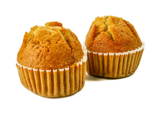 Banana muffin cupcakes isolated on white background.sweet dessert bakery.