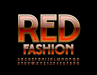Vector chic Emblem Red Fashion. Elegant Glossy Font. Stylish Alphabet Letter and Numbers.