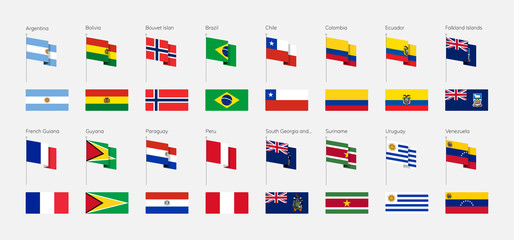 Countries of South America according to the UN classification. Set of flags. - 308260803