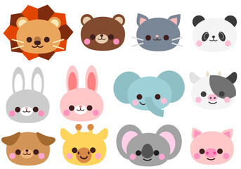 いろんな動物の顔イラストセット