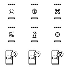 Set of mobile games icons. Black vector set.