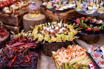 Delicacies and snacks on a buffet or banquet. Catering.