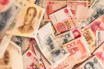 Chinese Renminbi RMB. People's Currency. Yuan CNY banknotes