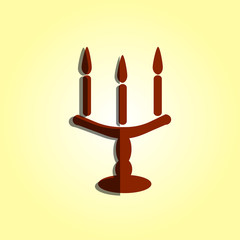 Candlestick icon. Brown textures. Illustration can be used in the brochures, advertisements, banners. Shadow. Text: candle icon.