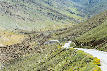 Ladakh, India - Aug 04 2019 - Beautiful scenic view from Between Leh and Chang La Pass (5360m) in Ladakh, Jammu and Kashmir, India.